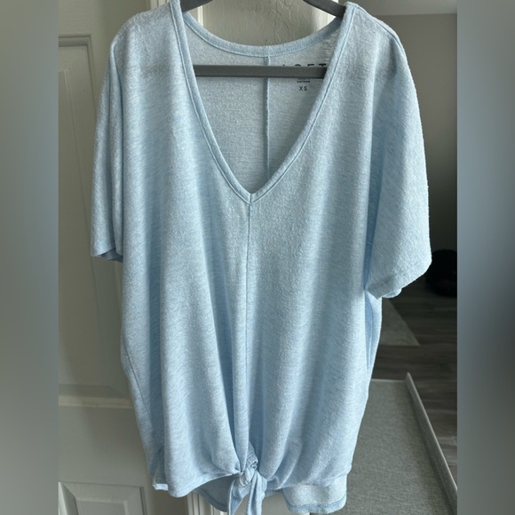 Anne Taylor Loft XS sort sleeve keyhole tie waist top - Picture 3 of 6